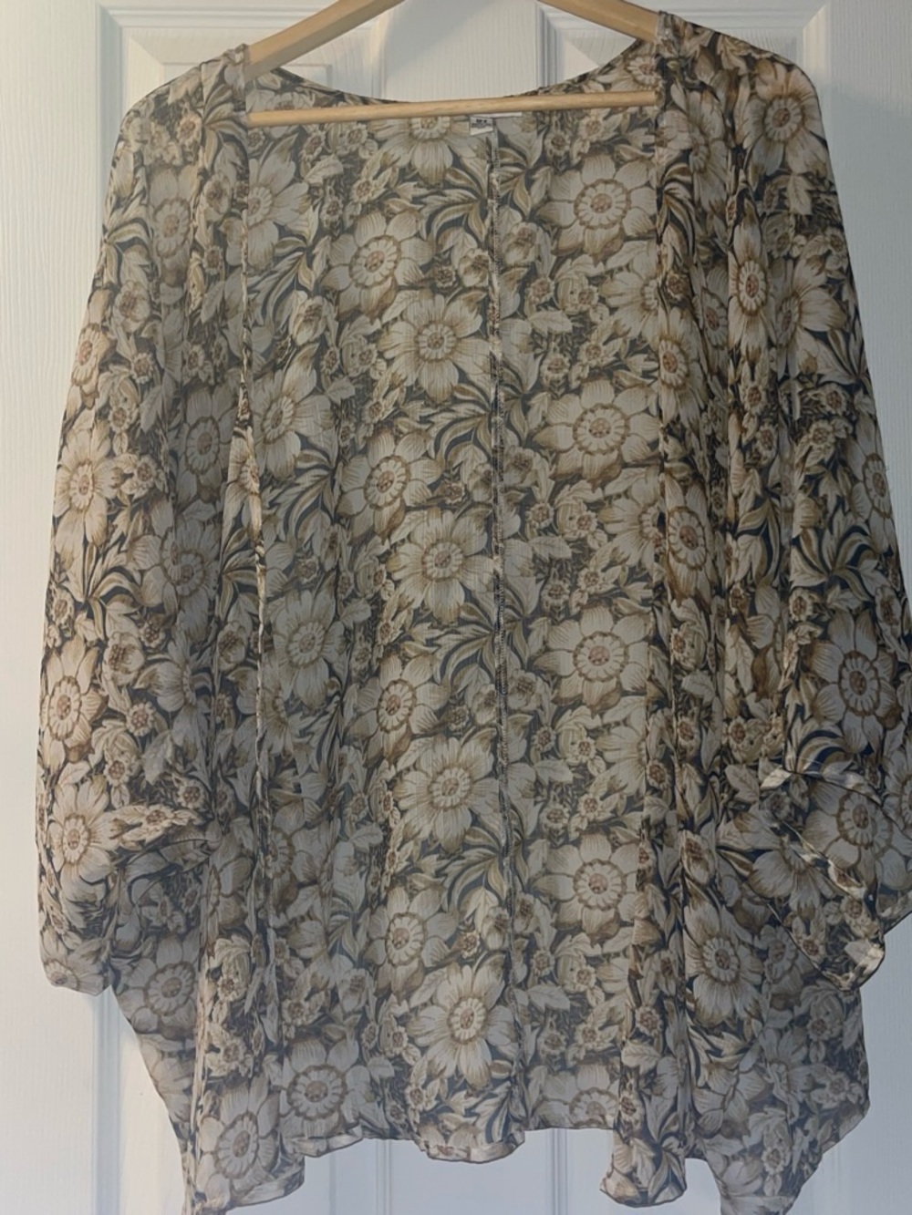 American Eagle Outfitters Sheer Floral Kimono in Cream and Tan
